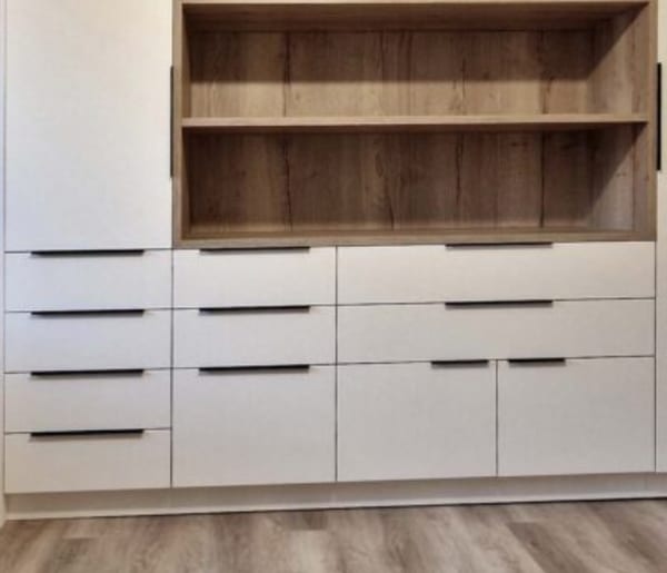 Custom closet with full overlay European modern adjustable shelves