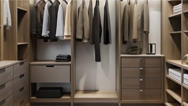 Custom closets with self-closing drawers and adjustable shelves