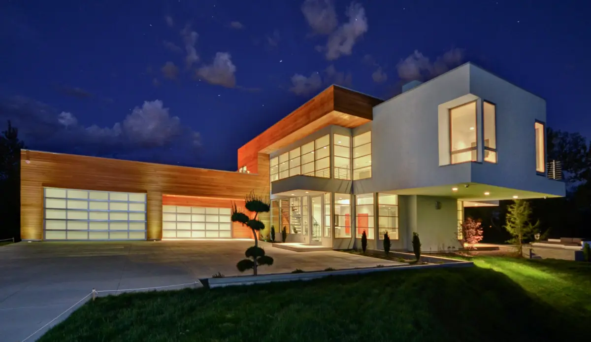 Palm Springs modern cantilever glass home rendering by Silverwood design team